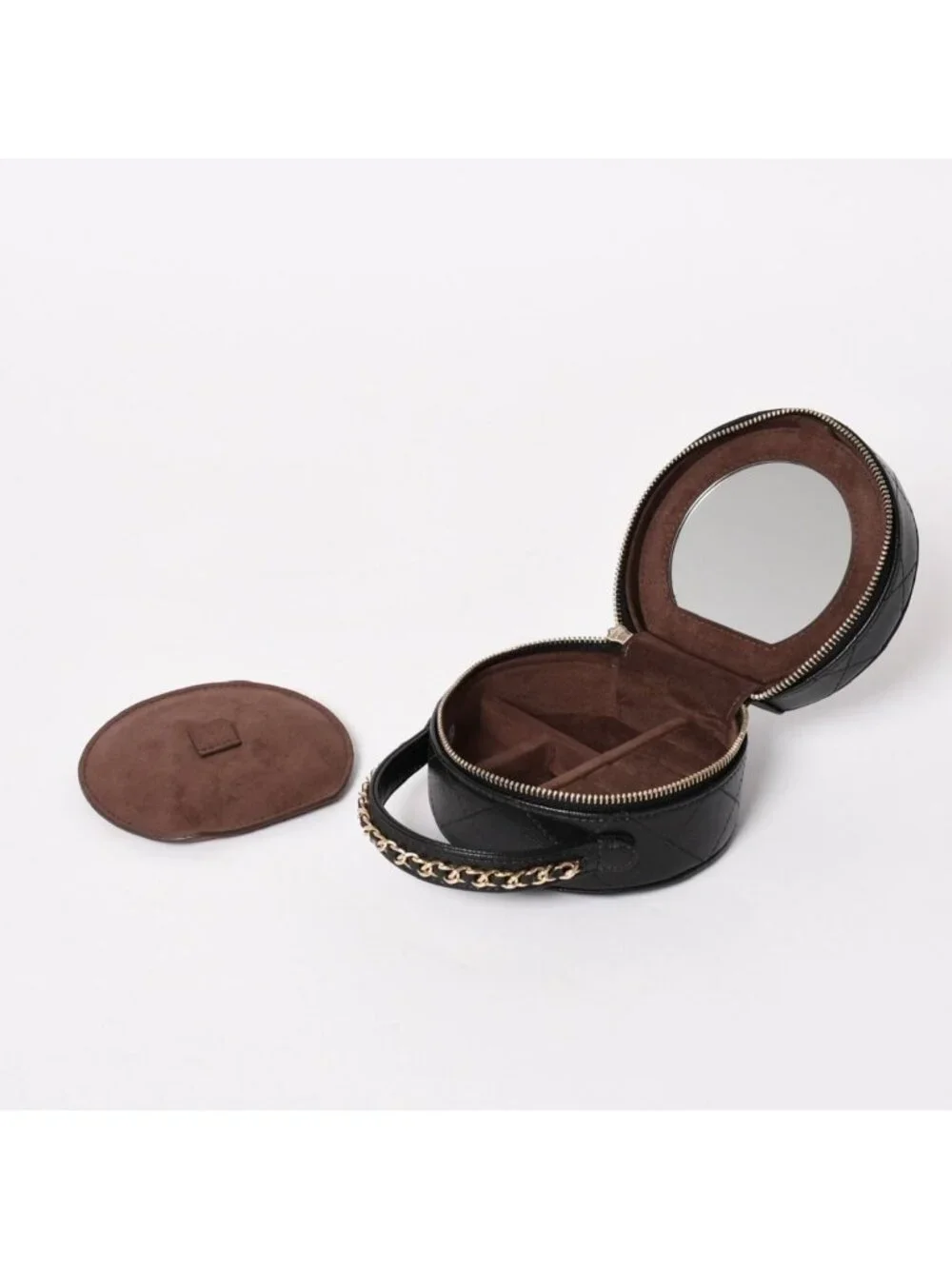 Chanel Small Round Vanity Bag Handbag Stand CC Logo Caviar Leather Black